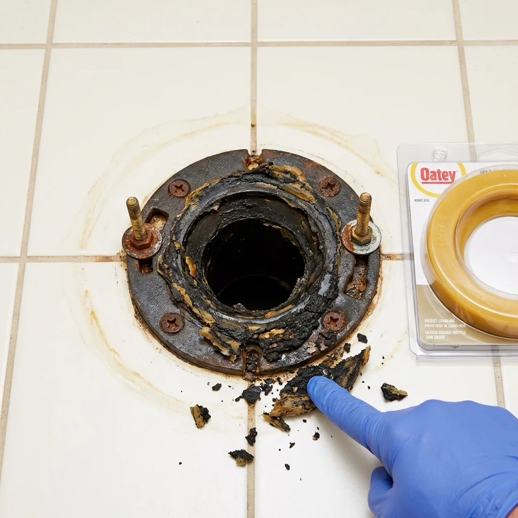 Failed wax ring showing water seepage at the base of a toilet in a Monticello, FL home