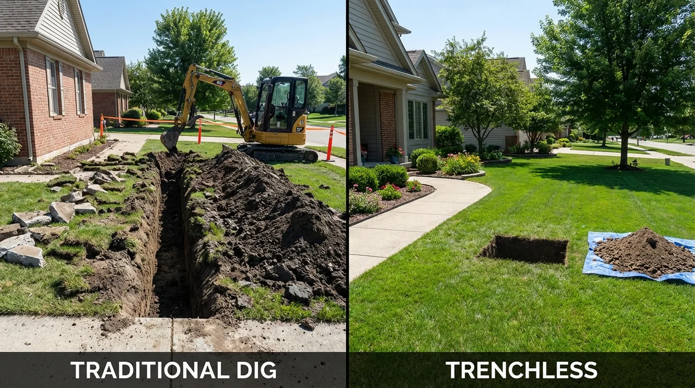 Trenchless sewer repair with minimal yard damage versus traditional excavation in Monticello, FL